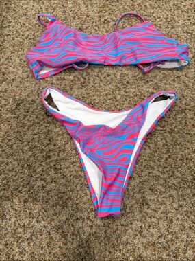 Women’s Pink & Blue Wave-Print Bikini Set